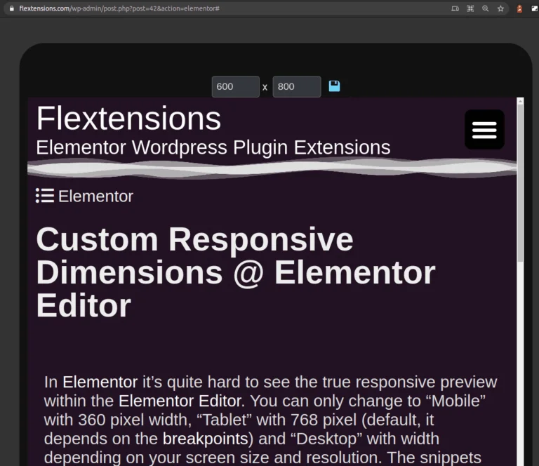 Custom Responsive Dimension Preview Elementor Editor